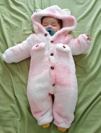 Giggles And Grab Baby Boys and Girls Plaid Romper Hooded Long Sleeved Plush Jumpsuit Winter Warm Bodysuit Clothes for 3-24 Months Toddler Boy