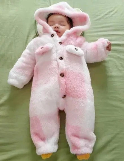 Giggles And Grab Baby Boys and Girls Plaid Romper Hooded Long Sleeved Plush Jumpsuit Winter Warm Bodysuit Clothes for 3-24 Months Toddler Boy