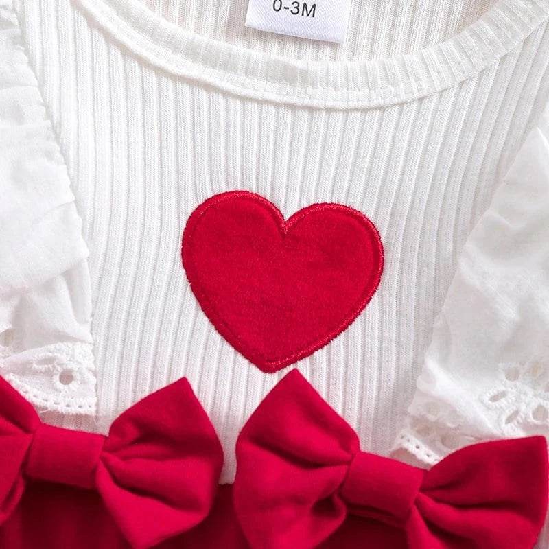 Baby Girl Valentine's Day Heart Embroidery Romper & Ruffle Outfit - Giggles And Grab