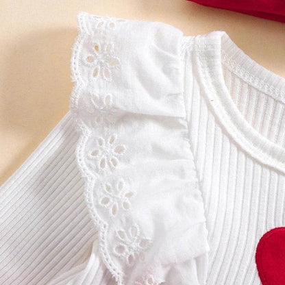 Baby Girl Valentine's Day Heart Embroidery Romper & Ruffle Outfit - Giggles And Grab