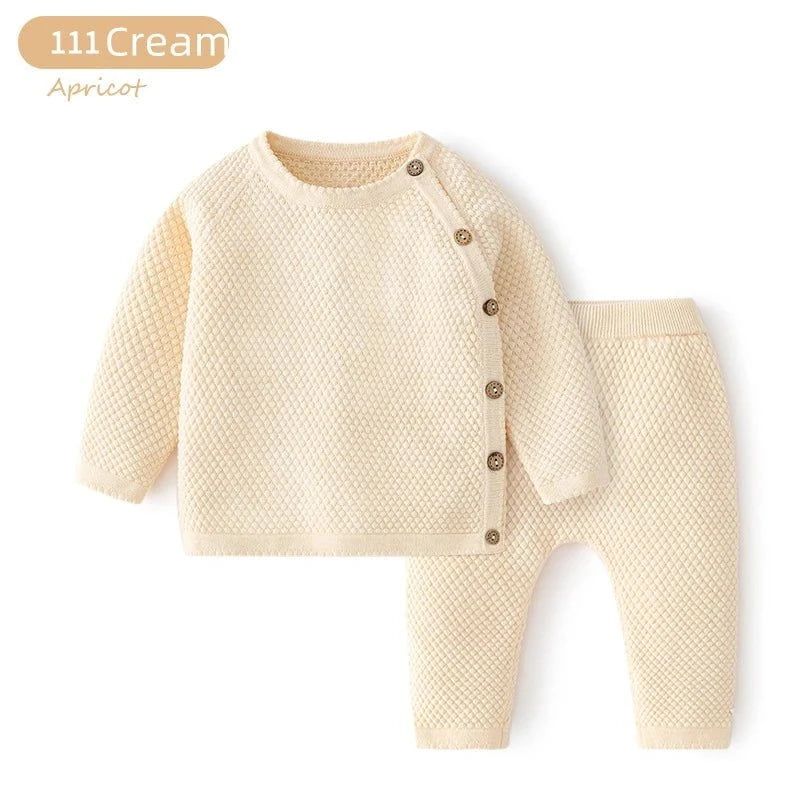 Giggles And Grab Baby knitting autumn winter clothes Cream / CHINA / 6M(66) Baby Knitting Autumn Winter Clothes Set – Solid Color Cotton Long Sleeve Sweater Top & Trousers 2PC Infant Outfit"