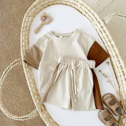 Summer Children's Clothes – Baby Boy T-Shirt + Pant 2PCS Set, Kids Solid Short Sleeve Elastic Waist Suit, Toddler Girl Clothes, Baby Outfit - Giggles And Grab