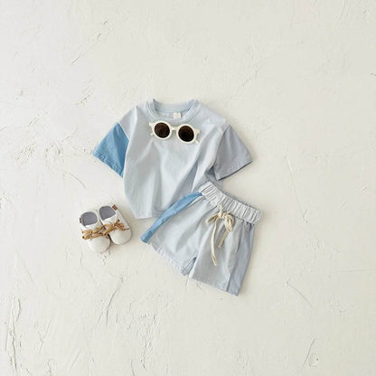 Summer Children's Clothes – Baby Boy T-Shirt + Pant 2PCS Set, Kids Solid Short Sleeve Elastic Waist Suit, Toddler Girl Clothes, Baby Outfit - Giggles And Grab