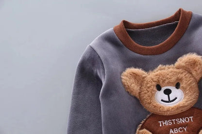 Giggles And Grab Baby thick fleece bear outfit Autumn Winter Baby Boys Clothes Set – Thick Fleece Cartoon Bear Jacket, Vest & Pants 3PCS Cotton Sport Suit for Girls, Warm Outfits"