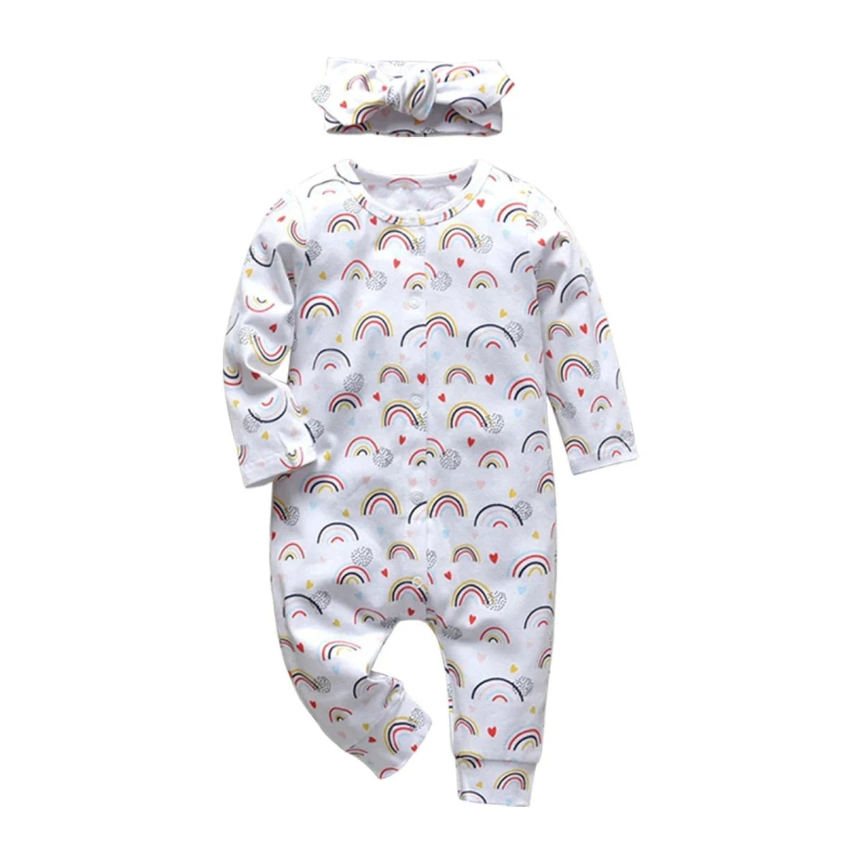 Giggles And Grab Baby & toddler outfits 285 / 0-3 Months "Spring Autumn Baby Girls Rainbow Print Cotton Romper & Headband Set
