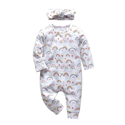 Giggles And Grab Baby & toddler outfits 285 / 0-3 Months "Spring Autumn Baby Girls Rainbow Print Cotton Romper & Headband Set