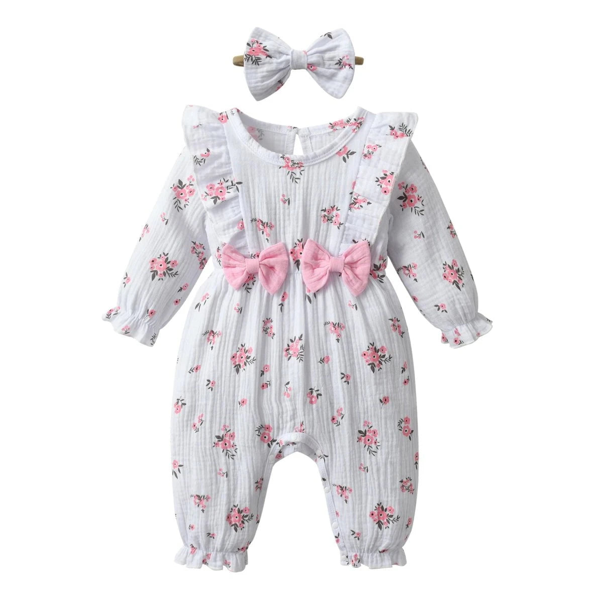 Giggles And Grab Baby & toddler outfits 617 / 9-12 Months "Spring Autumn Baby Girls Rainbow Print Cotton Romper & Headband Set