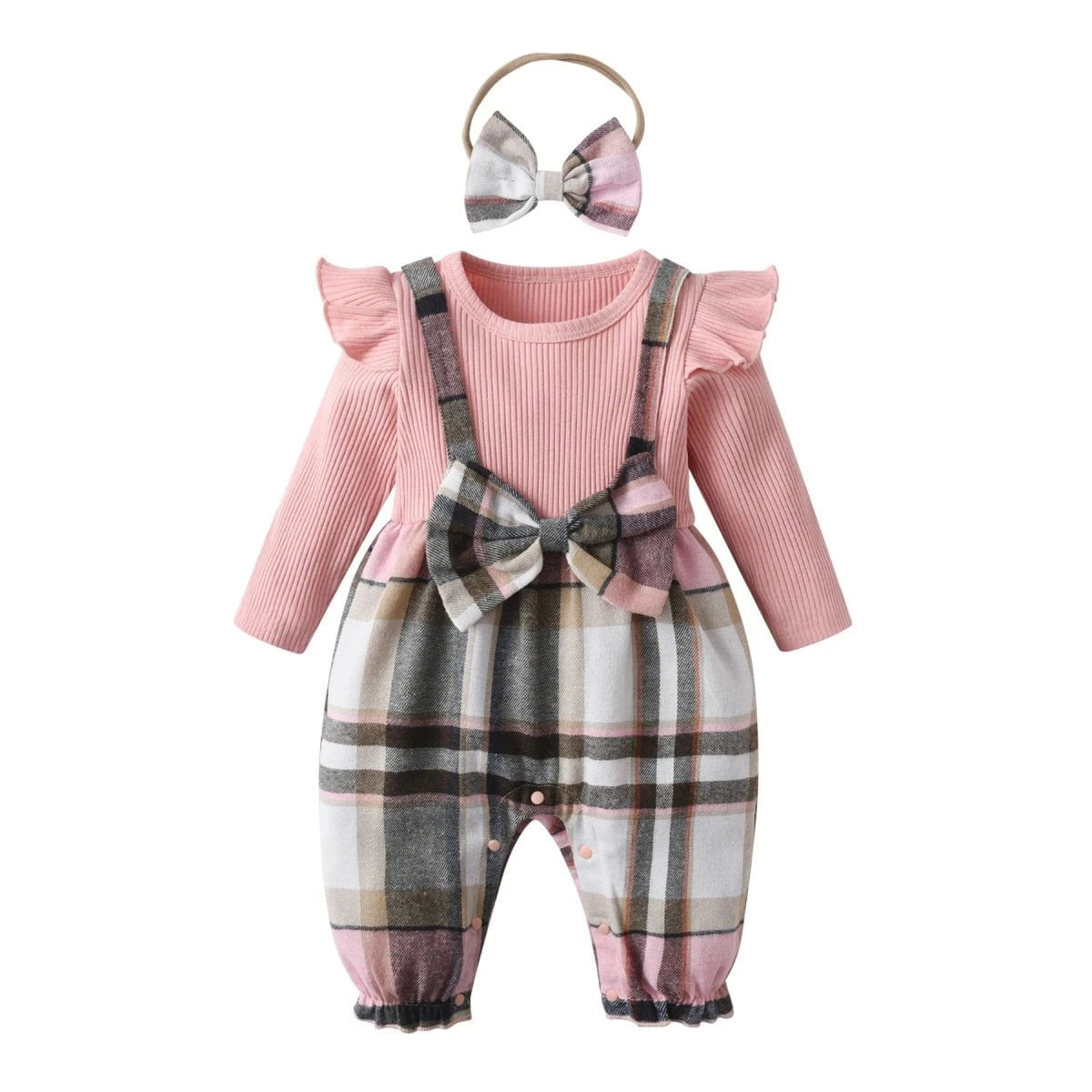 Giggles And Grab Baby & toddler outfits 734 / 0-3 Months "Spring Autumn Baby Girls Rainbow Print Cotton Romper & Headband Set