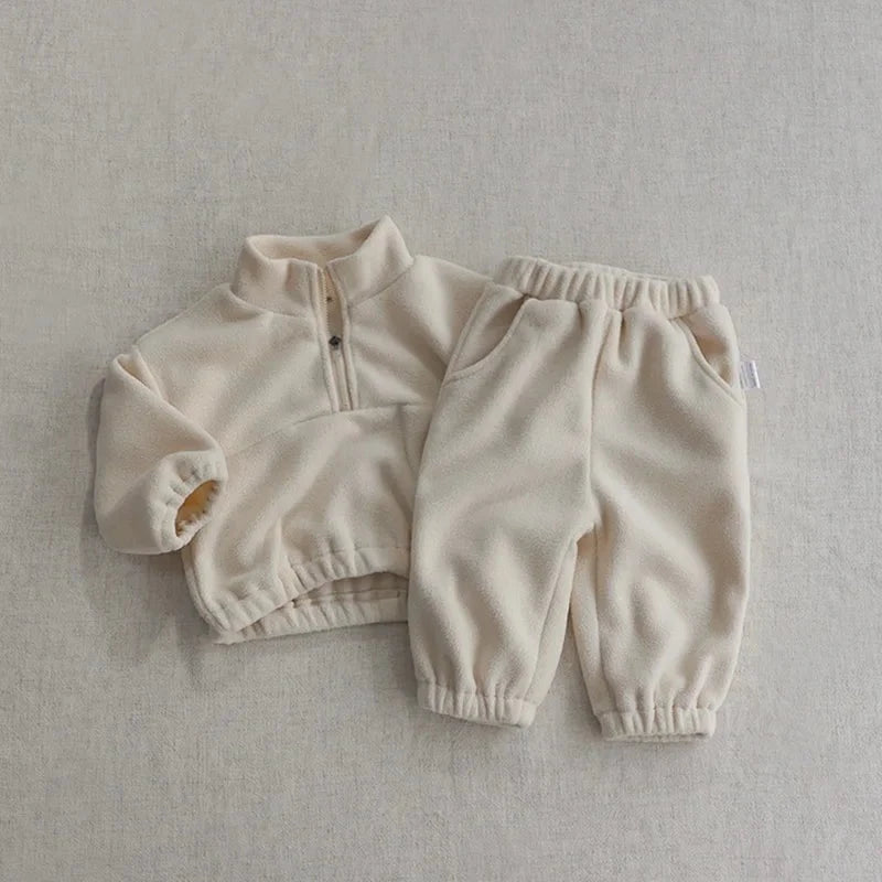 Giggles And Grab Baby Toddler Outfits beige / CHINA / 6-9M MILANCEL New Autumn Baby Sports Suit – Toddler Fleece Solid Color Hoodie & Pants Set 2PC Infant Outfit"