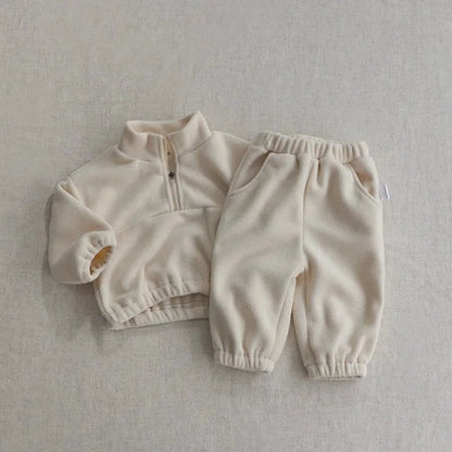 Giggles And Grab Baby Toddler Outfits beige / CHINA / 6-9M MILANCEL New Autumn Baby Sports Suit – Toddler Fleece Solid Color Hoodie & Pants Set 2PC Infant Outfit"