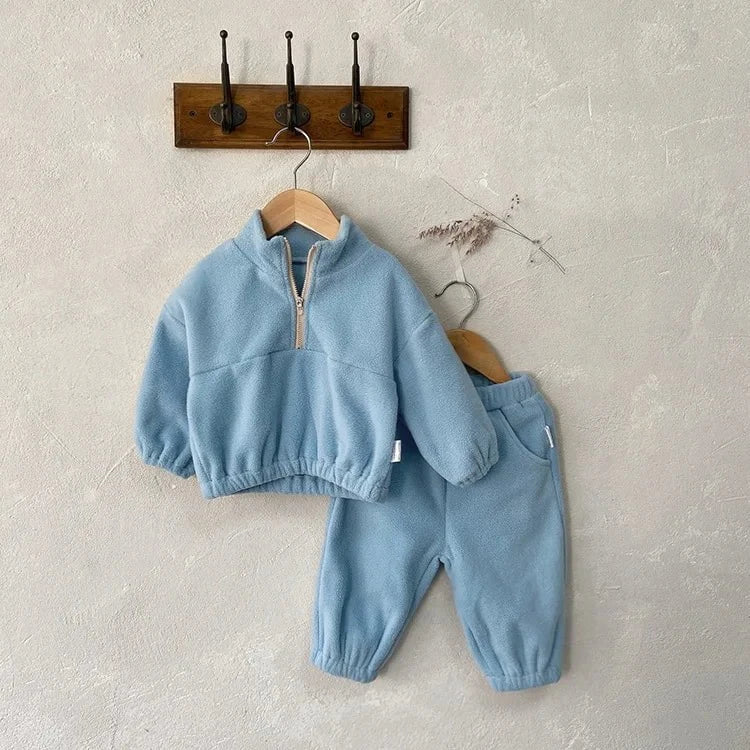 Giggles And Grab Baby Toddler Outfits blue / CHINA / 6-9M MILANCEL New Autumn Baby Sports Suit – Toddler Fleece Solid Color Hoodie & Pants Set 2PC Infant Outfit"
