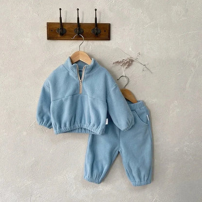 Giggles And Grab Baby Toddler Outfits blue / CHINA / 6-9M MILANCEL New Autumn Baby Sports Suit – Toddler Fleece Solid Color Hoodie & Pants Set 2PC Infant Outfit"