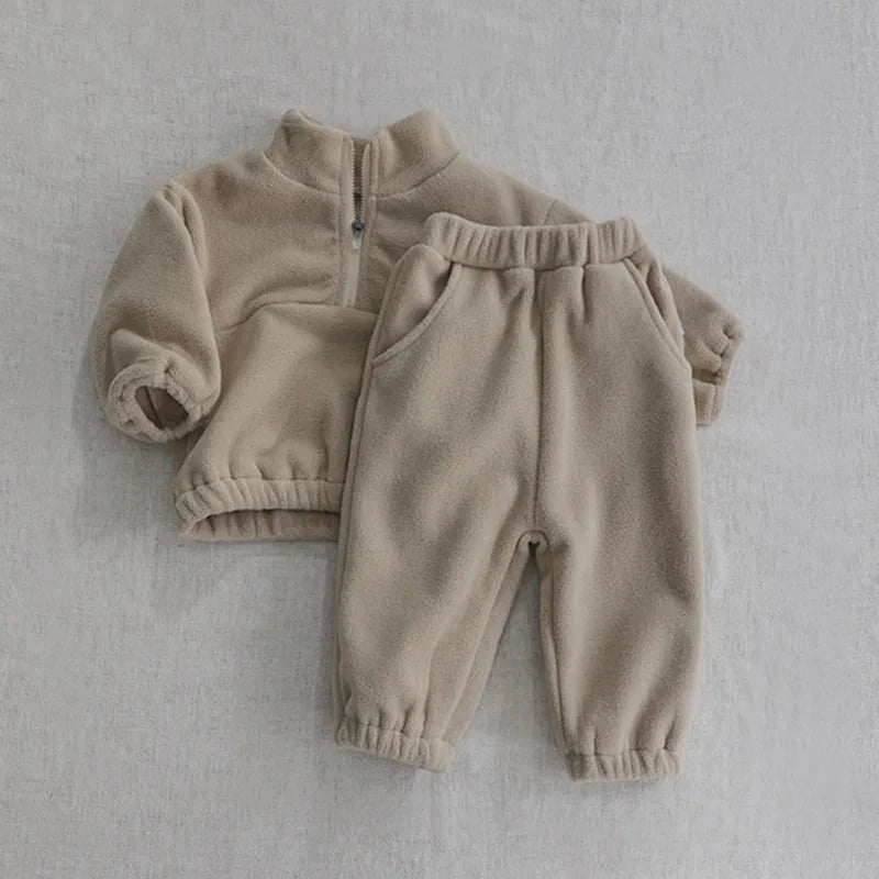 Giggles And Grab Baby Toddler Outfits khaki / CHINA / 24M MILANCEL New Autumn Baby Sports Suit – Toddler Fleece Solid Color Hoodie & Pants Set 2PC Infant Outfit"