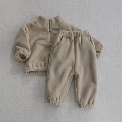 Giggles And Grab Baby Toddler Outfits khaki / CHINA / 24M MILANCEL New Autumn Baby Sports Suit – Toddler Fleece Solid Color Hoodie & Pants Set 2PC Infant Outfit"
