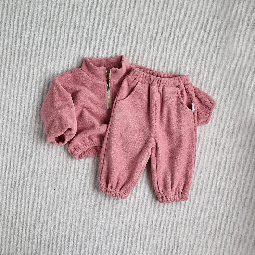 Giggles And Grab Baby Toddler Outfits MILANCEL New Autumn Baby Sports Suit – Toddler Fleece Solid Color Hoodie & Pants Set 2PC Infant Outfit"