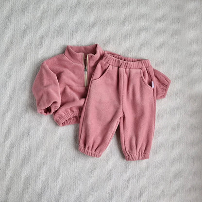 Giggles And Grab Baby Toddler Outfits MILANCEL New Autumn Baby Sports Suit – Toddler Fleece Solid Color Hoodie & Pants Set 2PC Infant Outfit"