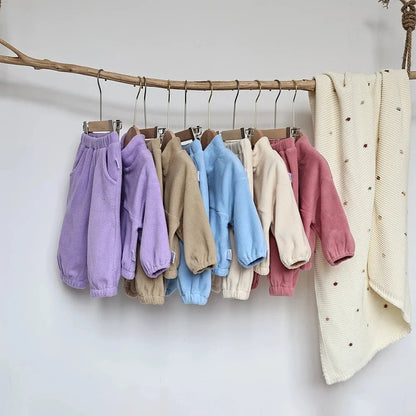 Giggles And Grab Baby Toddler Outfits MILANCEL New Autumn Baby Sports Suit – Toddler Fleece Solid Color Hoodie & Pants Set 2PC Infant Outfit"