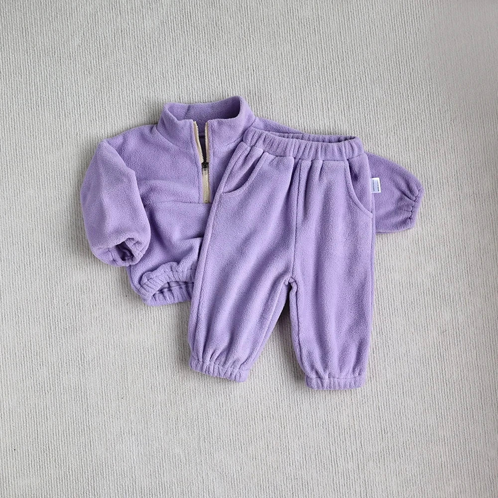 Giggles And Grab Baby Toddler Outfits MILANCEL New Autumn Baby Sports Suit – Toddler Fleece Solid Color Hoodie & Pants Set 2PC Infant Outfit"