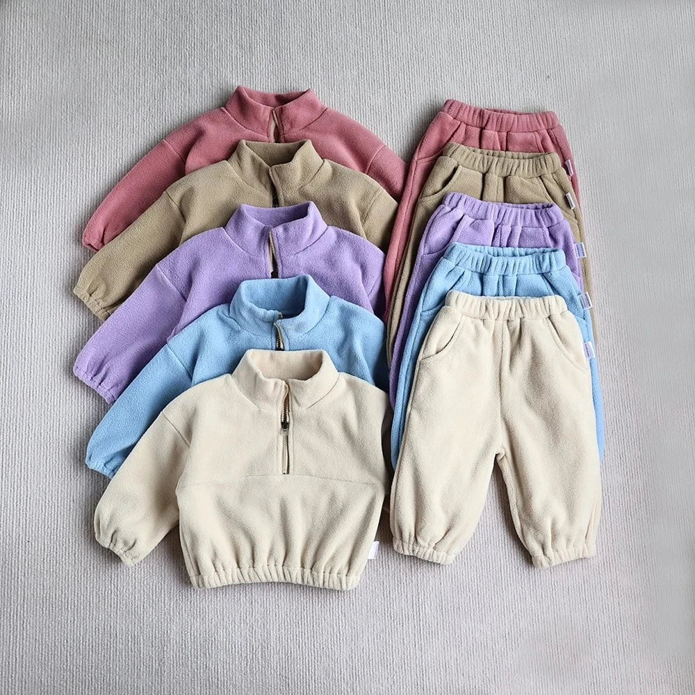 Giggles And Grab Baby Toddler Outfits MILANCEL New Autumn Baby Sports Suit – Toddler Fleece Solid Color Hoodie & Pants Set 2PC Infant Outfit"