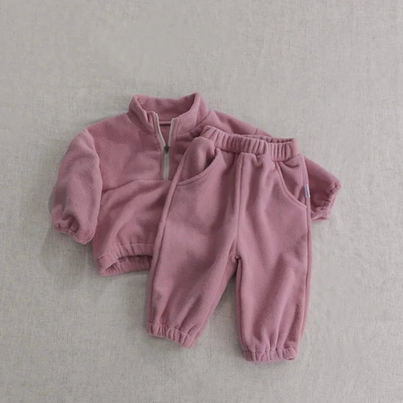 Giggles And Grab Baby Toddler Outfits pink / CHINA / 24M MILANCEL New Autumn Baby Sports Suit – Toddler Fleece Solid Color Hoodie & Pants Set 2PC Infant Outfit"