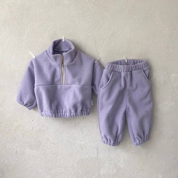 Giggles And Grab Baby Toddler Outfits purple / CHINA / 6-9M MILANCEL New Autumn Baby Sports Suit – Toddler Fleece Solid Color Hoodie & Pants Set 2PC Infant Outfit"