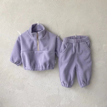 Giggles And Grab Baby Toddler Outfits purple / CHINA / 6-9M MILANCEL New Autumn Baby Sports Suit – Toddler Fleece Solid Color Hoodie & Pants Set 2PC Infant Outfit"