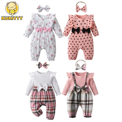 Giggles And Grab Baby & toddler outfits "Spring Autumn Baby Girls Rainbow Print Cotton Romper & Headband Set