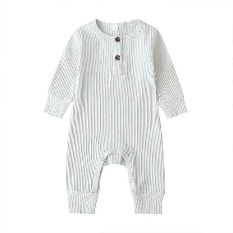 Summer Unisex Newborn Baby Clothes Solid Color Baby Rompers Cotton Long Sleeve Toddler Romper Infant Clothing 3-18 Months - Giggles And Grab