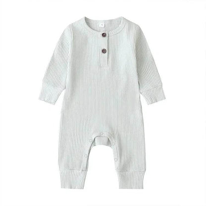 Summer Unisex Newborn Baby Clothes Solid Color Baby Rompers Cotton Long Sleeve Toddler Romper Infant Clothing 3-18 Months - Giggles And Grab