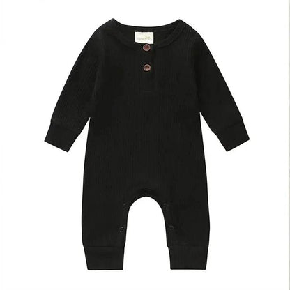 Summer Unisex Newborn Baby Clothes Solid Color Baby Rompers Cotton Long Sleeve Toddler Romper Infant Clothing 3-18 Months - Giggles And Grab