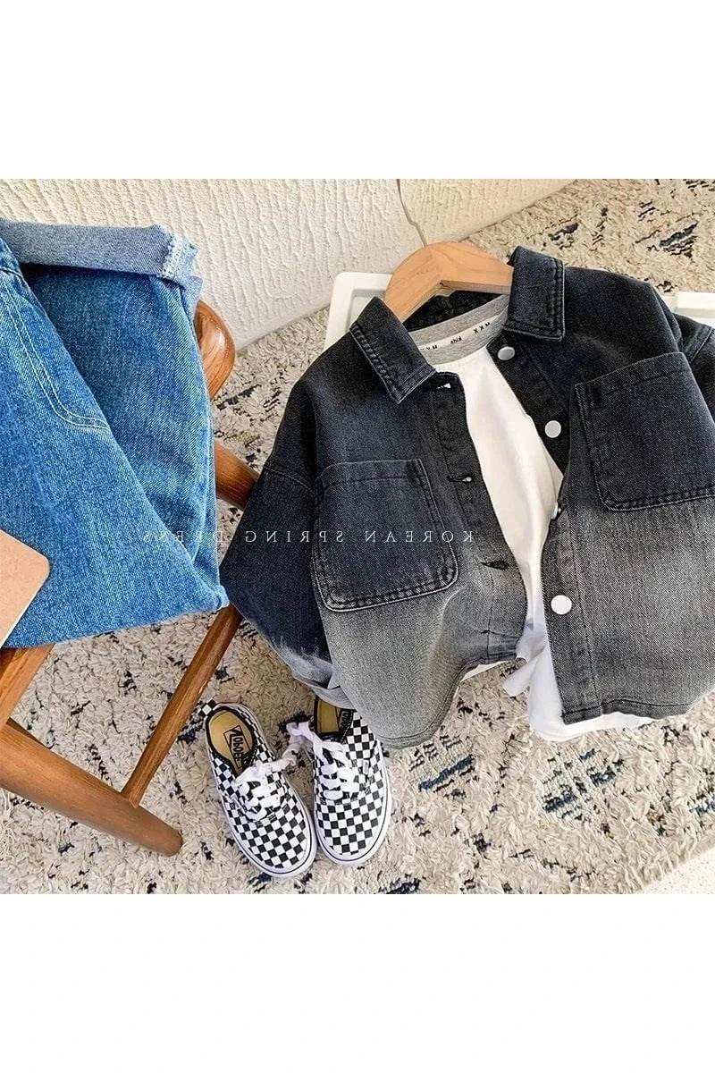 Boys' Cotton Coat Jacket - Windbreak Outerwear with Lapel Jean for Spring & Autumn (2024) - Giggles And Grab