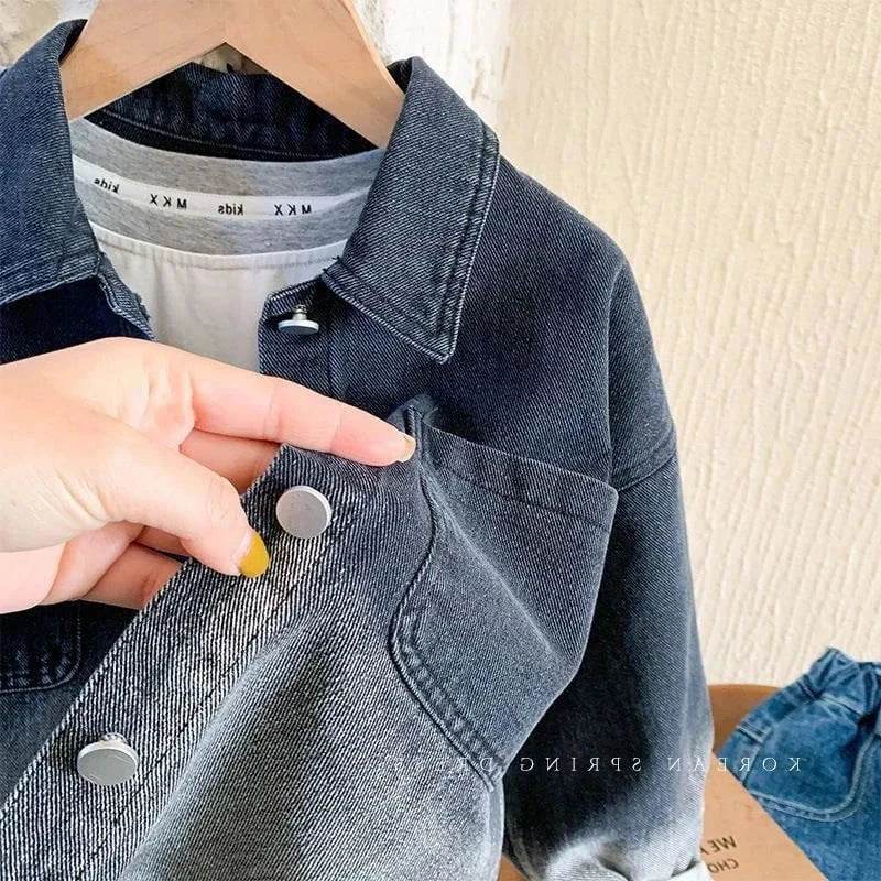 Boys' Cotton Coat Jacket - Windbreak Outerwear with Lapel Jean for Spring & Autumn (2024) - Giggles And Grab