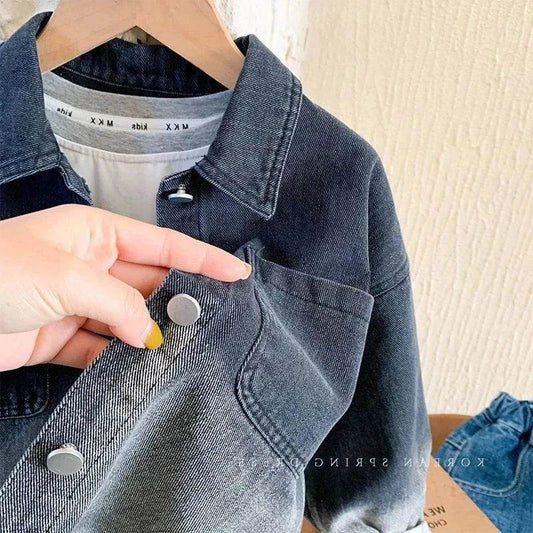Boys' Cotton Coat Jacket - Windbreak Outerwear with Lapel Jean for Spring & Autumn (2024) - Giggles And Grab
