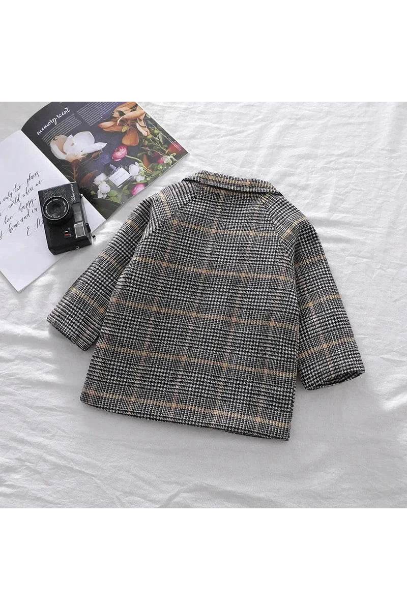 New Spring Autumn Boys Long Grid Design Trench Coat – British Style Jacket for Kids (2-6 Years) - Giggles And Grab