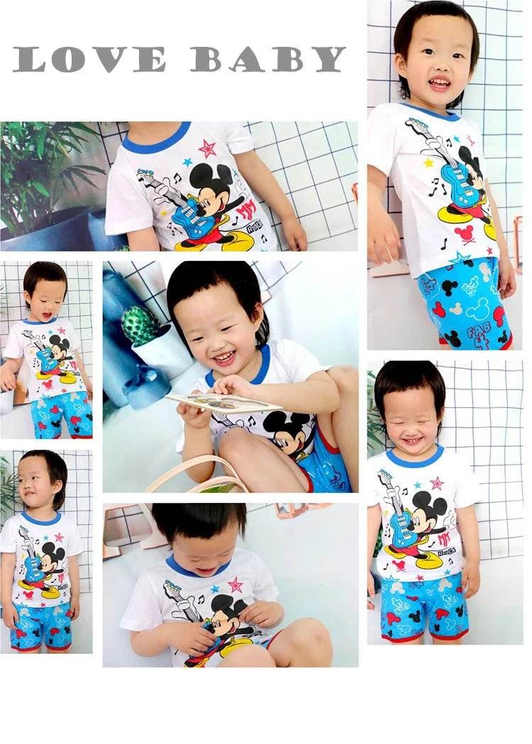 New Children Boys Nighty – Classical Cartoon Girl Nightgown Costume, Boys Cute Set, Baby Toddler Short Sleeve Pajamas Sets, Home Wear - Giggles And Grab