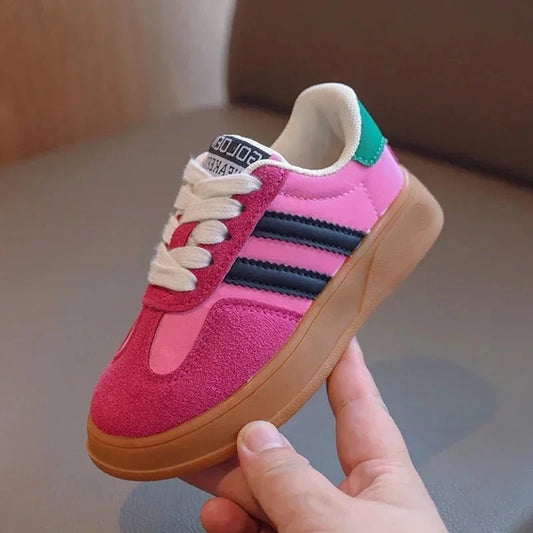 Giggles And Grab Boys shoes "Kids Suede Color-Blocked Lace-Up Sneakers 2022 Autumn, Sizes 26-37"