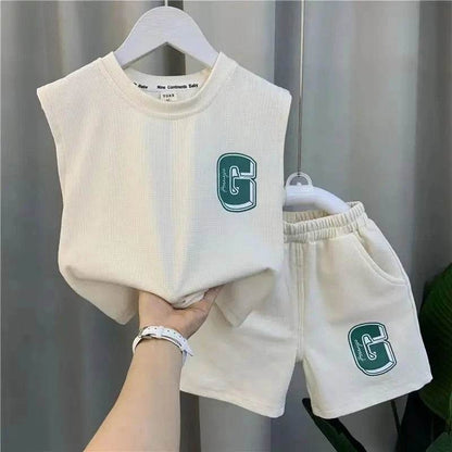 Kids Boys Summer Vest Set – New Fashionable Baby Net Red Clothes, Boys & Children's Fashion Two-Piece Set, Kids Outfits - Giggles And Grab