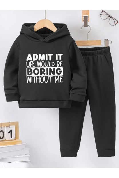 Giggles And Grab Boys' Warm Lined Hoodie and Tracksuit Pants Set NT60048-H / 140 "Boys' Warm Lined Hoodie & Tracksuit Pants Set - Fall/Winter Casual Sportswear"