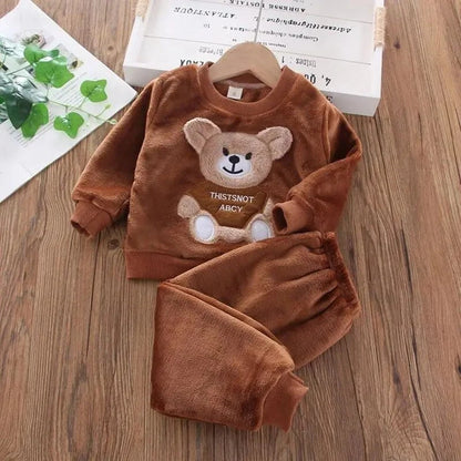 Giggles And Grab Brown / 24M Baby Boys And Girls Clothing Set Tricken Fleece Children Hooded Outerwear Tops Pants 3PCS Outfits Kids Toddler Warm Costume Suit