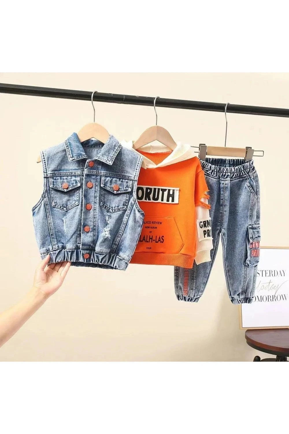 Giggles And Grab Casual Spring Baby Outfits Blue / 130CM 6T Casual Spring/Autumn Baby Boys' Outfit - Denim Vest & Hoodie Suit"