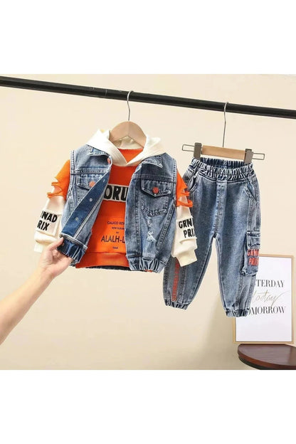 Giggles And Grab Casual Spring Baby Outfits Casual Spring/Autumn Baby Boys' Outfit - Denim Vest & Hoodie Suit"