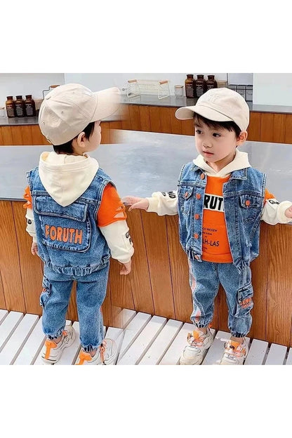 Giggles And Grab Casual Spring Baby Outfits Casual Spring/Autumn Baby Boys' Outfit - Denim Vest & Hoodie Suit"