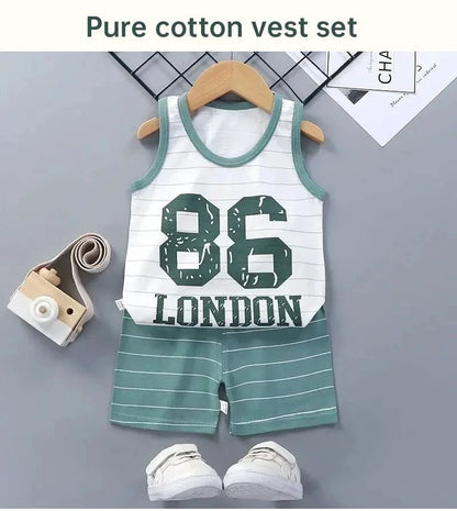 Giggles And Grab Children Sets Kids Clothes Boys Girls Vest Suit  Summer Children's Clothing baby Cotton T-Shirts Shorts Tank Top Sleeveless