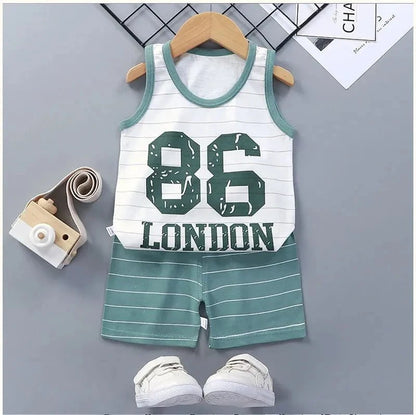Giggles And Grab Children Sets Kids Clothes Boys Girls Vest Suit  Summer Children's Clothing baby Cotton T-Shirts Shorts Tank Top Sleeveless