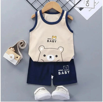 Giggles And Grab Children Sets Kids Clothes Boys Girls Vest Suit  Summer Children's Clothing baby Cotton T-Shirts Shorts Tank Top Sleeveless