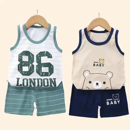 Giggles And Grab Children Sets Kids Clothes Boys Girls Vest Suit  Summer Children's Clothing baby Cotton T-Shirts Shorts Tank Top Sleeveless