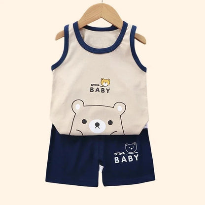 Giggles And Grab Children Sets Kids Clothes Boys Girls Vest Suit  Summer Children's Clothing baby Cotton T-Shirts Shorts Tank Top Sleeveless