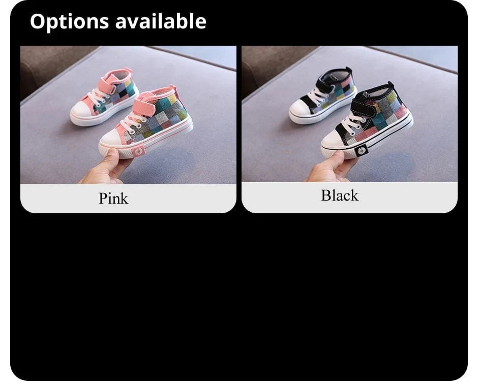 Giggles And Grab Children sneakers kids high top canvas shoes "Children's Sneakers – Kids High Top Canvas Shoes with Checkered Lattice, Breathable & Soft for Boys & Girls"