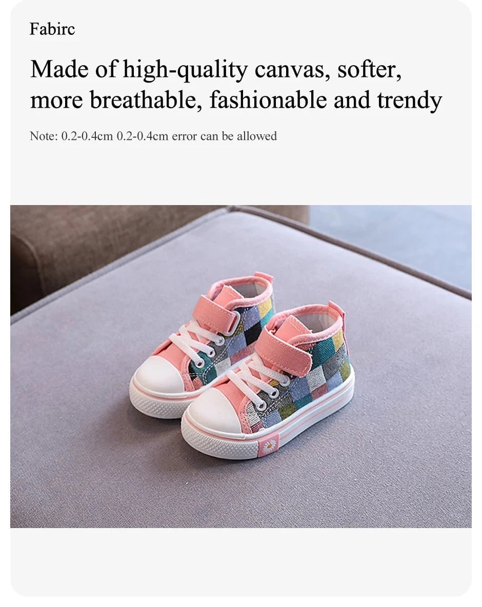 Giggles And Grab Children sneakers kids high top canvas shoes "Children's Sneakers – Kids High Top Canvas Shoes with Checkered Lattice, Breathable & Soft for Boys & Girls"