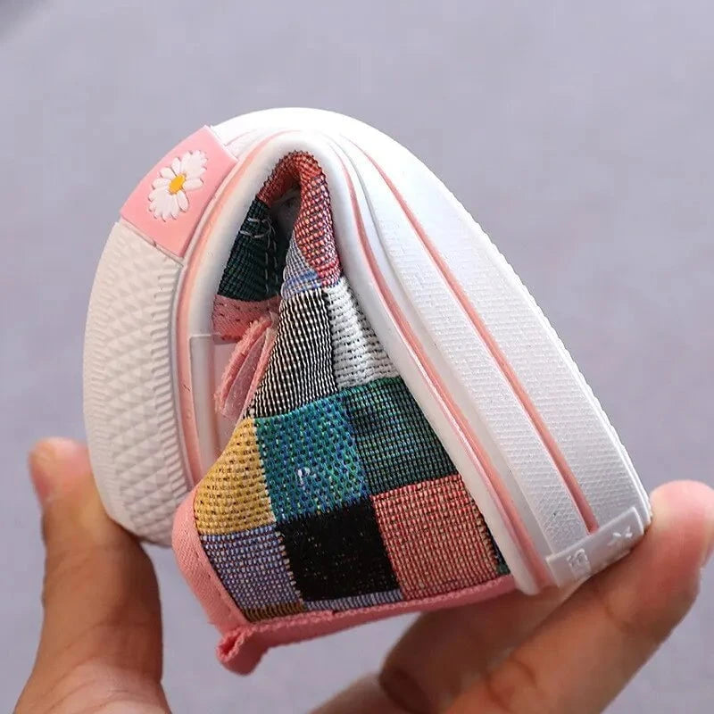 Giggles And Grab Children sneakers kids high top canvas shoes "Children's Sneakers – Kids High Top Canvas Shoes with Checkered Lattice, Breathable & Soft for Boys & Girls"